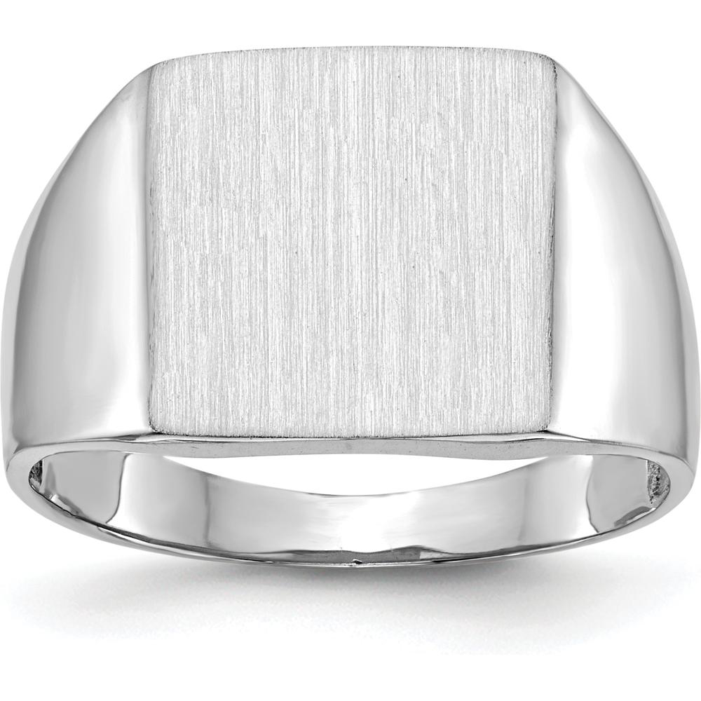 14K White Gold Satin Finish Signet Ring with Open Back Design for Men by 0