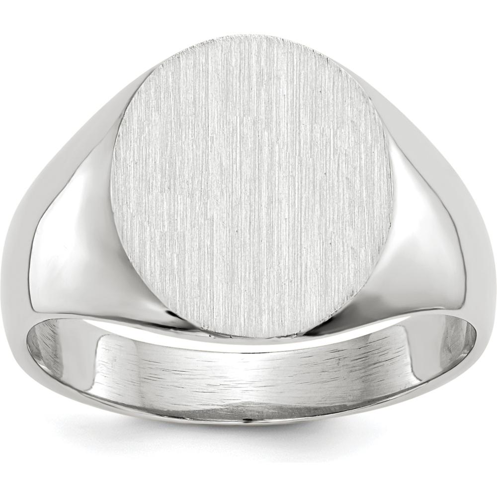 14K White Gold Satin Finish Signet Ring with Polished and Engravable Top - 12.5mm x 12mm by 0