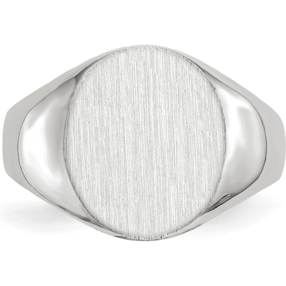 14K White Gold Satin Finish Signet Ring with Polished and Engravable Top - 12.5mm x 12mm by 0