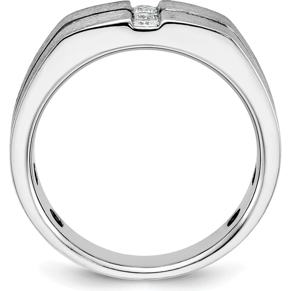 14K White Gold Satin Grooved Three Stone Men's Ring Mounting - Customizable Setting for Diamond or Gemstones by Monteluci Fine Jewelry