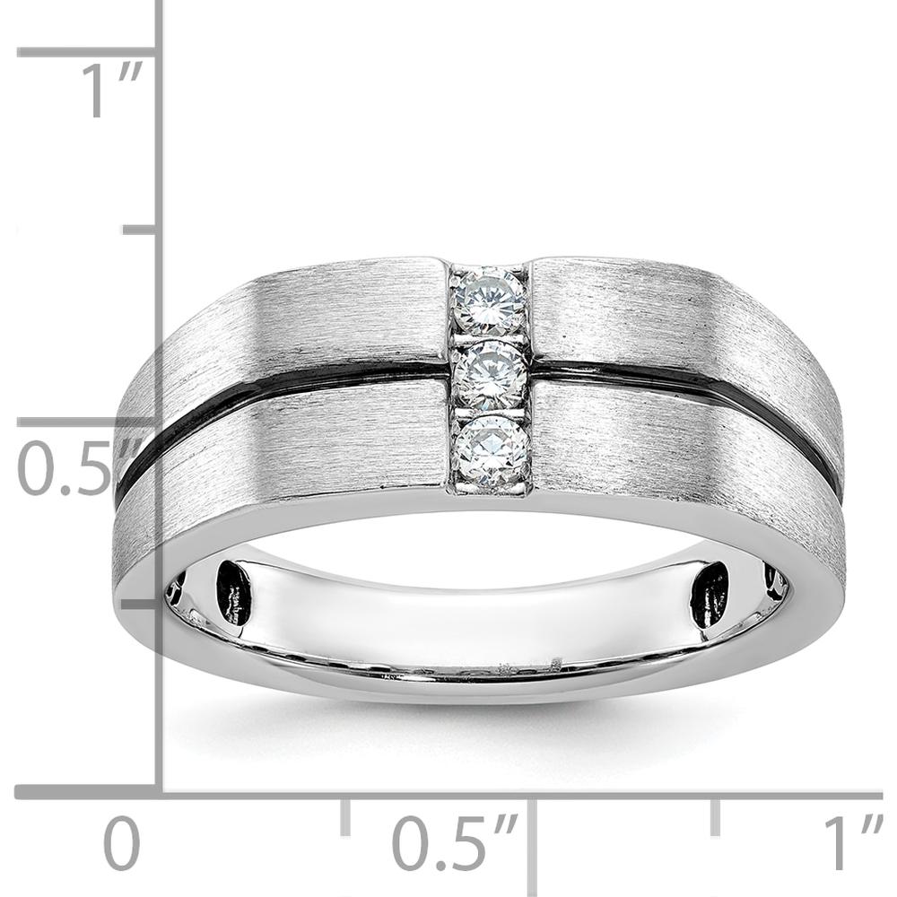 14K White Gold Satin Grooved Three Stone Men's Ring Mounting - Customizable Setting for Diamond or Gemstones by Monteluci Fine Jewelry