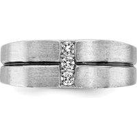14K White Gold Satin Grooved Three Stone Men's Ring Mounting - Customizable Setting for Diamond or Gemstones by Monteluci Fine Jewelry