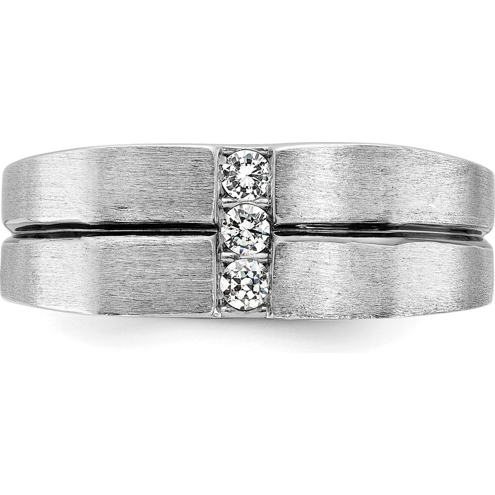 14K White Gold Satin Grooved Three Stone Men's Ring Mounting - Customizable Setting for Diamond or Gemstones by Monteluci Fine Jewelry