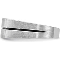 14K White Gold Satin Grooved Three Stone Men's Ring Mounting - Customizable Setting for Diamond or Gemstones by Monteluci Fine Jewelry