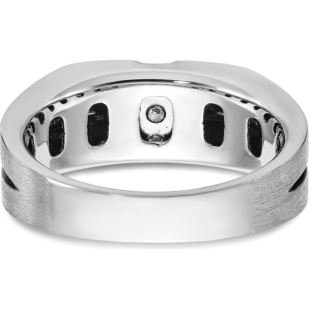 14K White Gold Satin Grooved Three Stone Men's Ring Mounting - Customizable Setting for Diamond or Gemstones by Monteluci Fine Jewelry