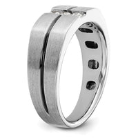 14K White Gold Satin Grooved Three Stone Men's Ring Mounting - Customizable Setting for Diamond or Gemstones by Monteluci Fine Jewelry