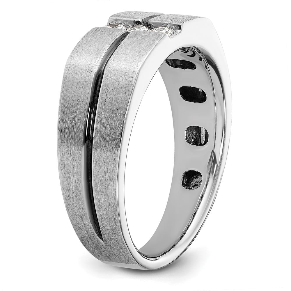 14K White Gold Satin Grooved Three Stone Men's Ring Mounting - Customizable Setting for Diamond or Gemstones by Monteluci Fine Jewelry