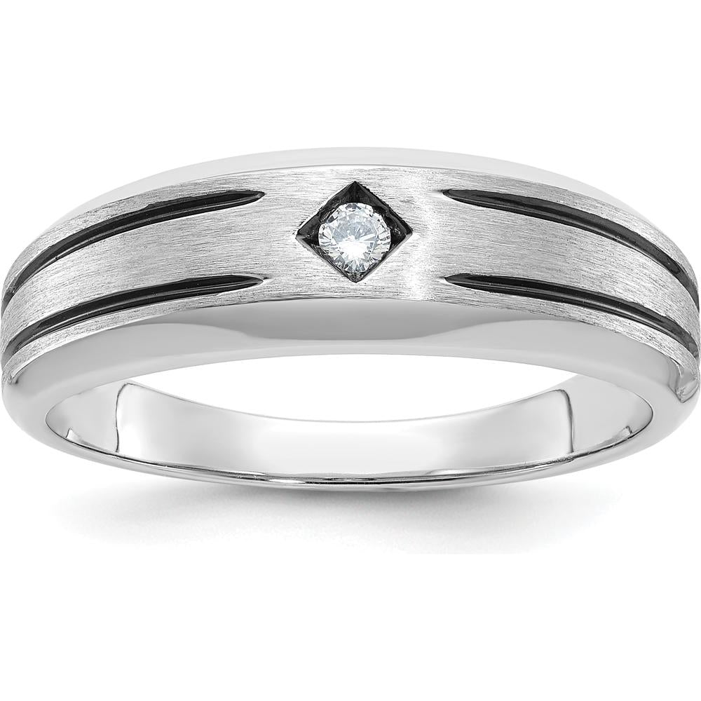 14K White Gold Satin Men's Diamond Band with Black Rhodium - 0.05 Carats Diamond by IBGoodman