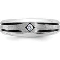 14K White Gold Satin Men's Diamond Band with Black Rhodium - 0.05 Carats Diamond by IBGoodman