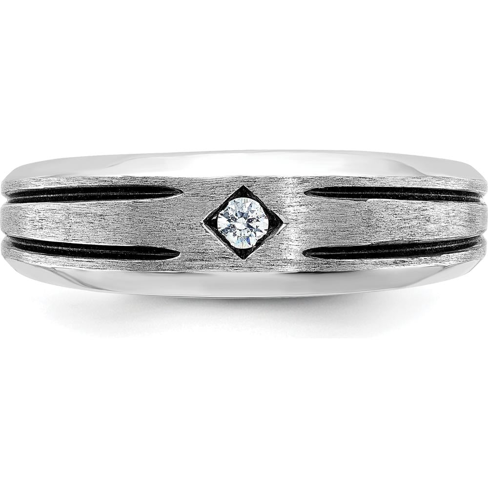 14K White Gold Satin Men's Diamond Band with Black Rhodium - 0.05 Carats Diamond by IBGoodman