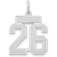 14K White Gold Satin Number 26 Charm Pendant - Laser Cut Rhodium Finish by Oro Pregiato