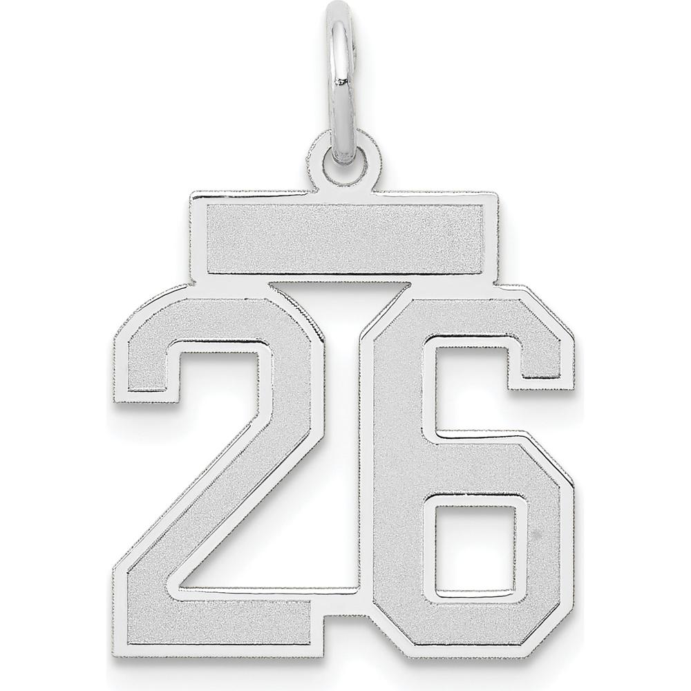14K White Gold Satin Number 26 Charm Pendant - Laser Cut Rhodium Finish by Oro Pregiato