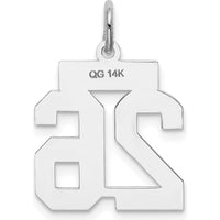 14K White Gold Satin Number 26 Charm Pendant - Laser Cut Rhodium Finish by Oro Pregiato