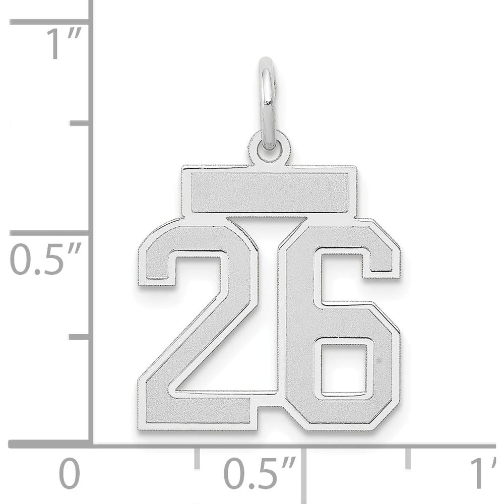 14K White Gold Satin Number 26 Charm Pendant - Laser Cut Rhodium Finish by Oro Pregiato
