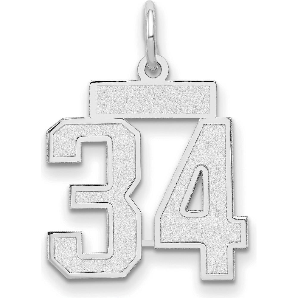 14K White Gold Satin Number 34 Charm with Rhodium Plating - Small by Oro Pregiato