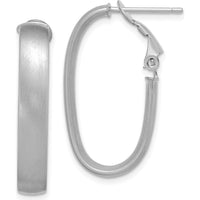 14K White Gold Satin Oval Medium Hoop Earrings with Rhodium Plating and Omega Back Closure by 0
