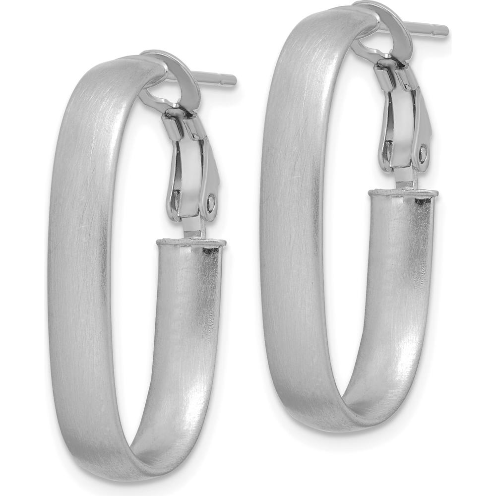 14K White Gold Satin Oval Medium Hoop Earrings with Rhodium Plating and Omega Back Closure by 0