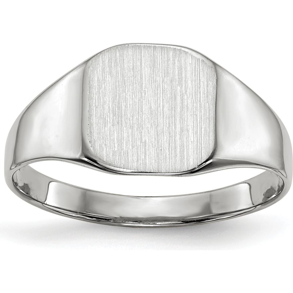 14K White Gold Satin Polished Signet Ring - Engravable 8.5x8.5mm by 0