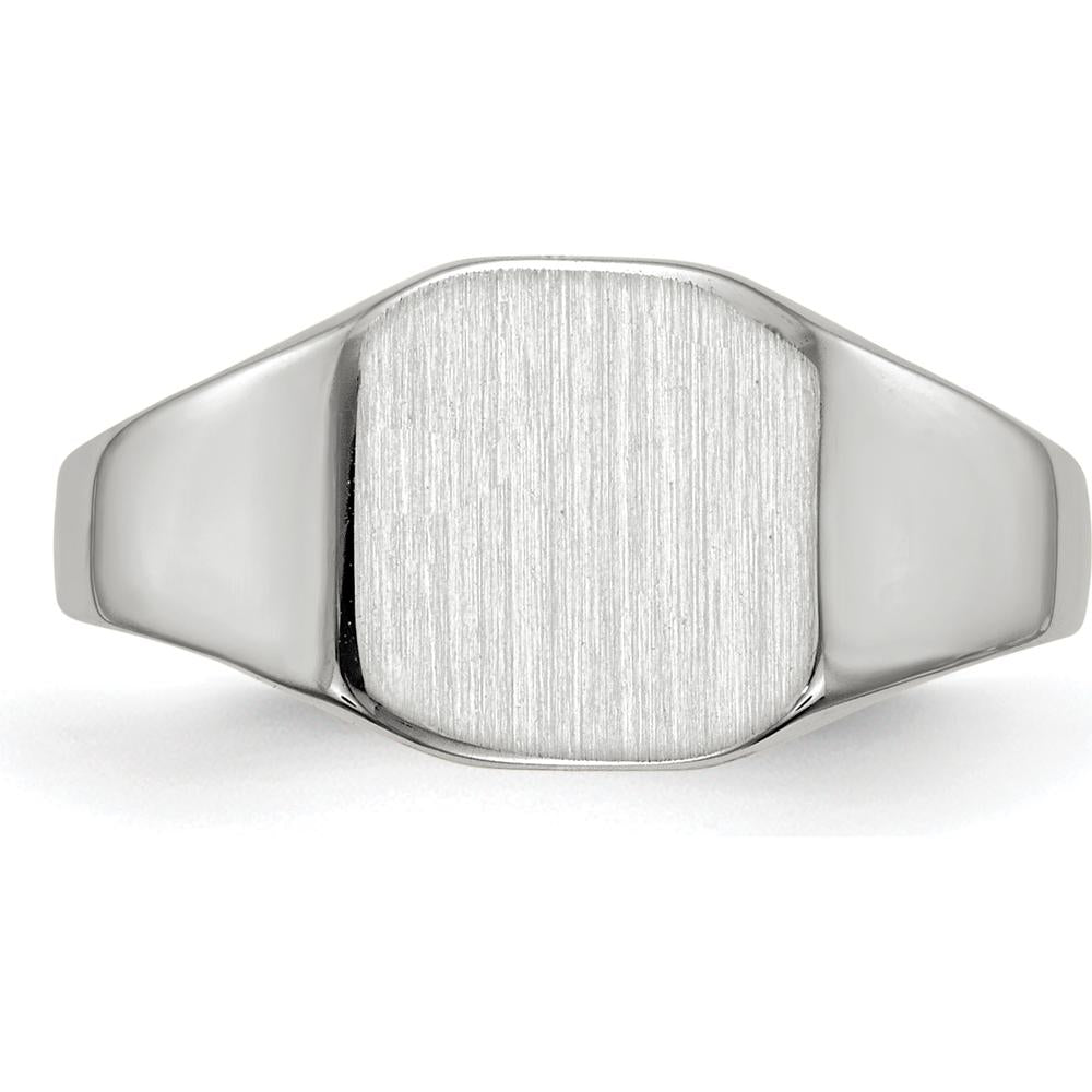 14K White Gold Satin Polished Signet Ring - Engravable 8.5x8.5mm by 0