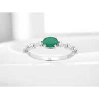 14K White Gold Scalloped Band Ring with Round Emerald and Alternating Diamond Accents - 0.50 Carat Emerald & 0.25 Carat Total Diamond Weight - Royal Jewelry