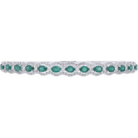 14K White Gold Scalloped Bangle with Oval Emerald and Diamond Halo - 2.50 Carat Emerald Total Weight and 0.93 Carat Diamond Total Weight