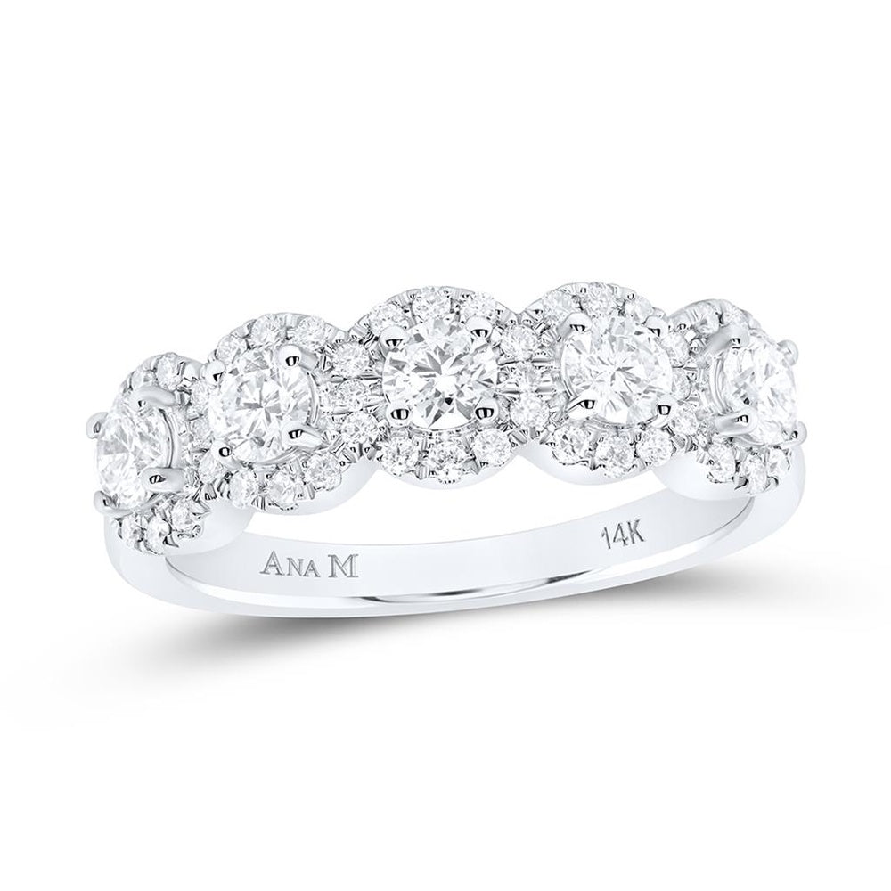 14K White Gold Scalloped Cluster Band with Prong-Set Round Diamonds - 1 Carat Total Diamond Weight