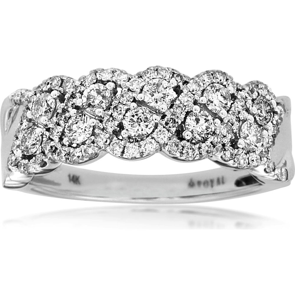 14K White Gold Scalloped Cluster Halo Diamond Wedding Band - 0.75 Carat Total Diamond Weight - Royal Jewelry