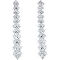 14K White Gold Scalloped Diamond Drop Earrings with Round Brilliant Cluster Settings - 1.00 Carat Total Diamond Weight