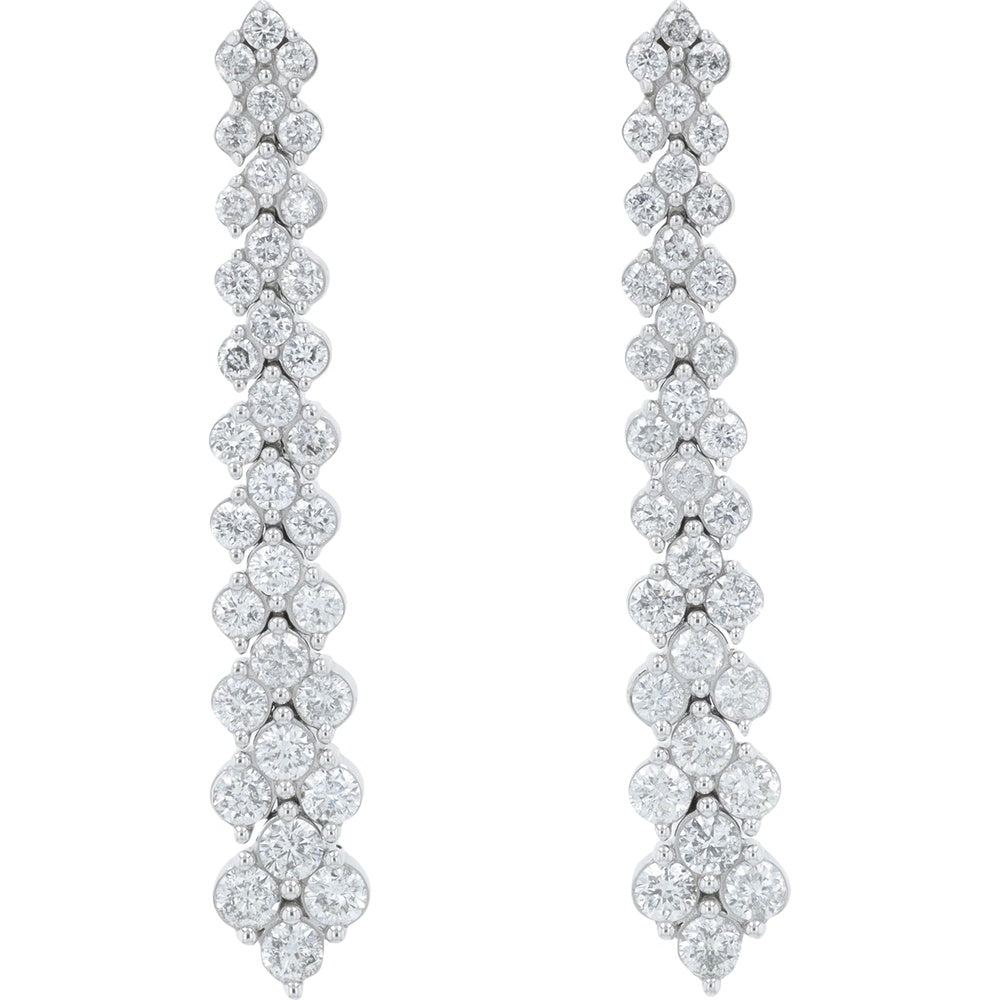 14K White Gold Scalloped Diamond Drop Earrings with Round Brilliant Cluster Settings - 1.00 Carat Total Diamond Weight