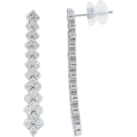 14K White Gold Scalloped Diamond Drop Earrings with Round Brilliant Cluster Settings - 1.00 Carat Total Diamond Weight