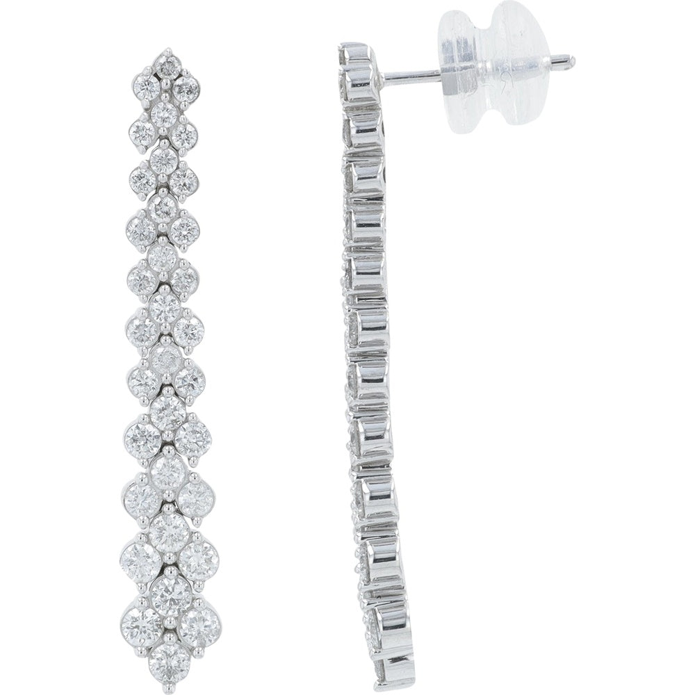 14K White Gold Scalloped Diamond Drop Earrings with Round Brilliant Cluster Settings - 1.00 Carat Total Diamond Weight