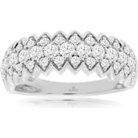 14K White Gold Scalloped Diamond Wedding Band with Round Diamonds - 1.00 Carat Total Diamond Weight - Royal Jewelry