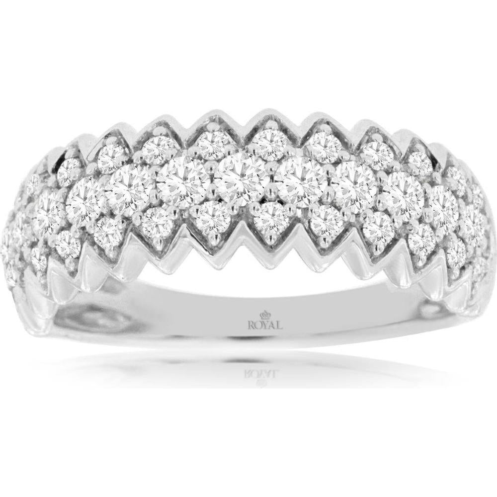 14K White Gold Scalloped Diamond Wedding Band with Round Diamonds - 1.00 Carat Total Diamond Weight - Royal Jewelry