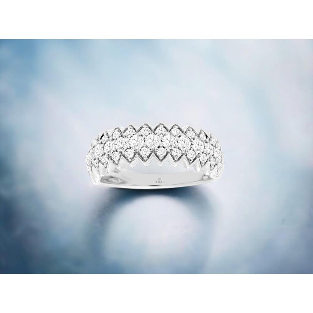 14K White Gold Scalloped Diamond Wedding Band with Round Diamonds - 1.00 Carat Total Diamond Weight - Royal Jewelry