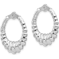 14K White Gold Scalloped Hoop Earring Jackets with Rhodium Plating - 25mm Length by Oro Pregiato