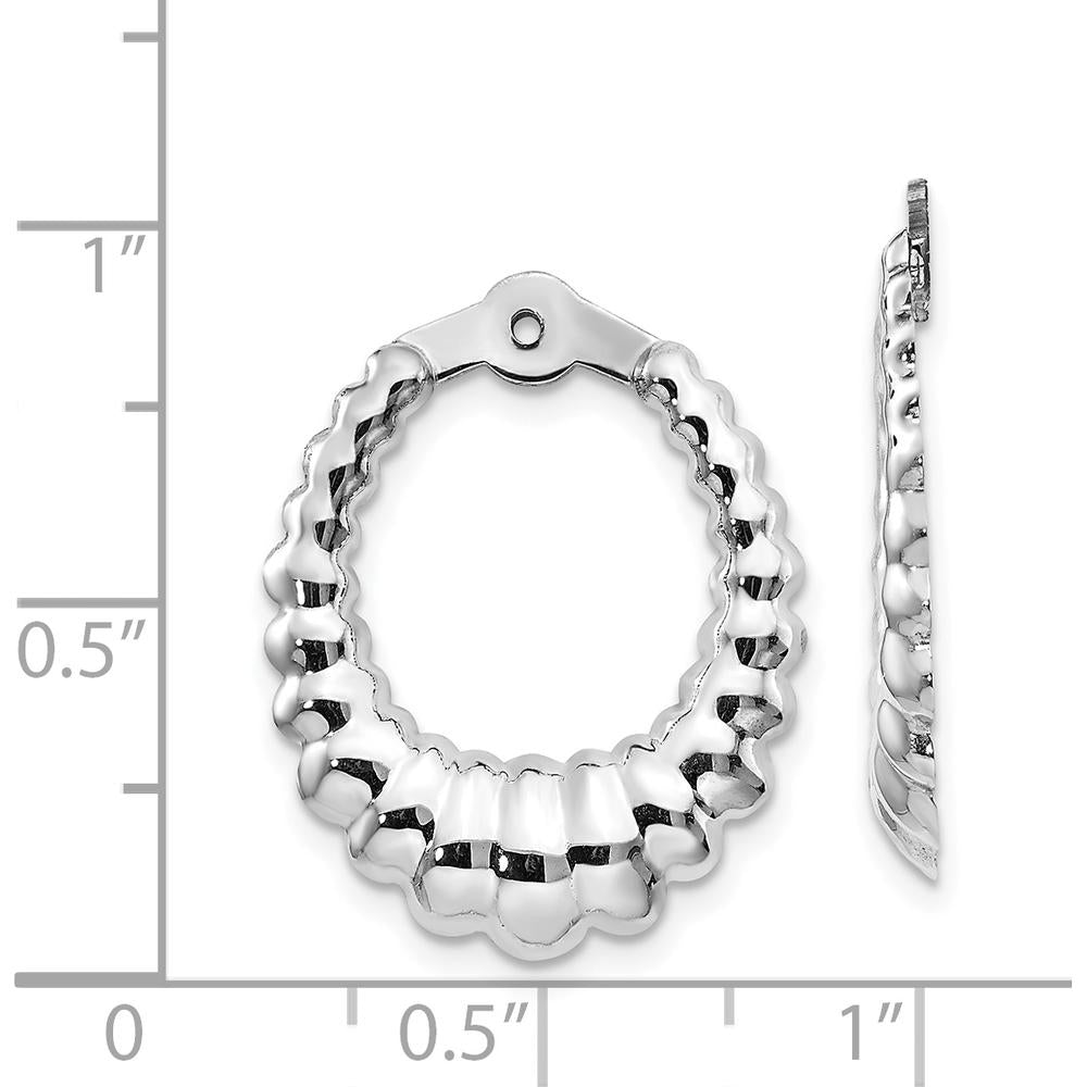 14K White Gold Scalloped Hoop Earring Jackets with Rhodium Plating - 25mm Length by Oro Pregiato
