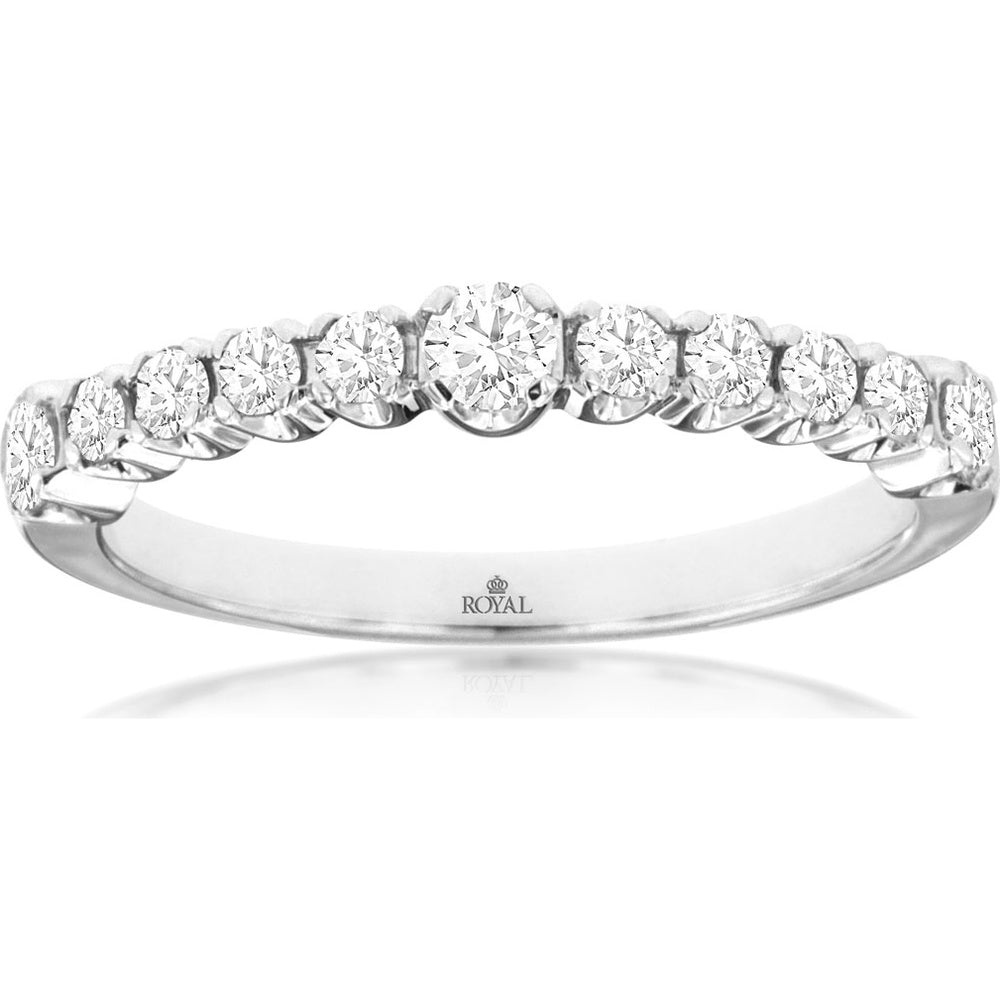 14K White Gold Scalloped Prong Wedding Band with Round Cut Diamonds - 0.50 Carat Total Diamond Weight - Royal Jewelry