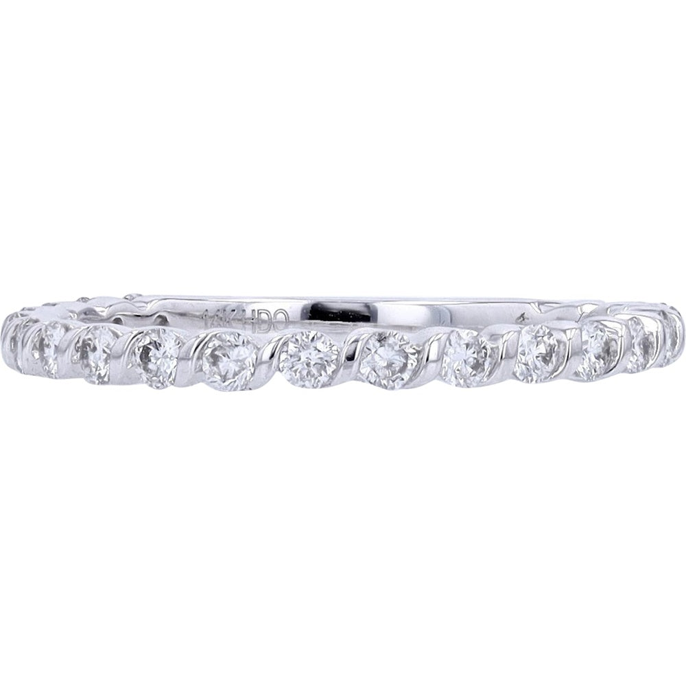 14K White Gold Scalloped Shared-Prong Diamond Band with Round Brilliant Diamonds - 1/2 Carat Total Diamond Weight