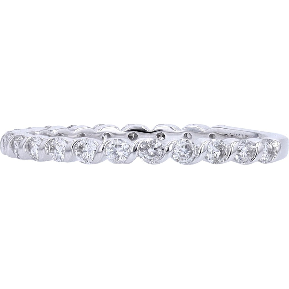 14K White Gold Scalloped Shared-Prong Diamond Band with Round Brilliant Diamonds - 1/2 Carat Total Diamond Weight
