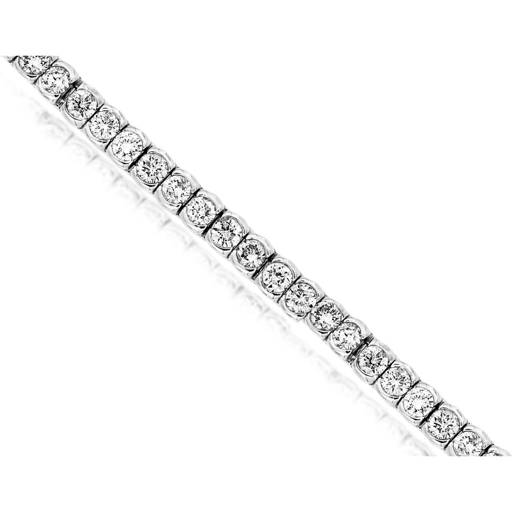 14K White Gold Scalloped Tennis Bracelet with Beaded-Prong Set Round Diamonds - 2.00 Carat Total Diamond Weight - Royal Jewelry