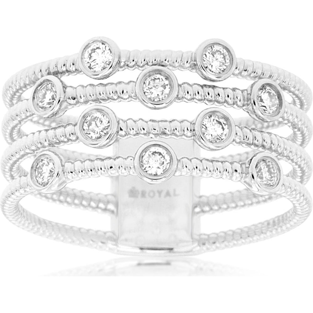 14K White Gold Scattered Multi-Band Milgrain Ring with Bezel-Set Round Diamonds - 0.25 Carat Total Diamond Weight - Royal Jewelry