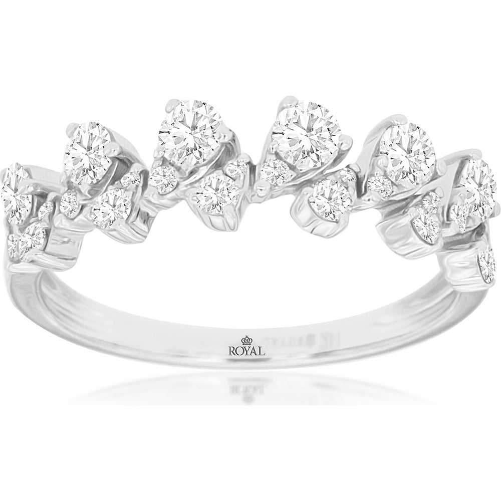 14K White Gold Scattered Round Brilliant Diamond Wedding Band - 0.70 Carat Total Diamond Weight - Royal Jewelry