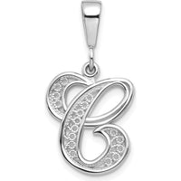 14K White Gold Script Filigree "C" Initial Pendant with Polished Finish by Oro Pregiato