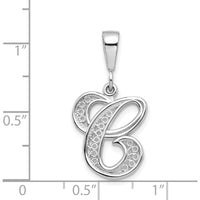 14K White Gold Script Filigree "C" Initial Pendant with Polished Finish by Oro Pregiato