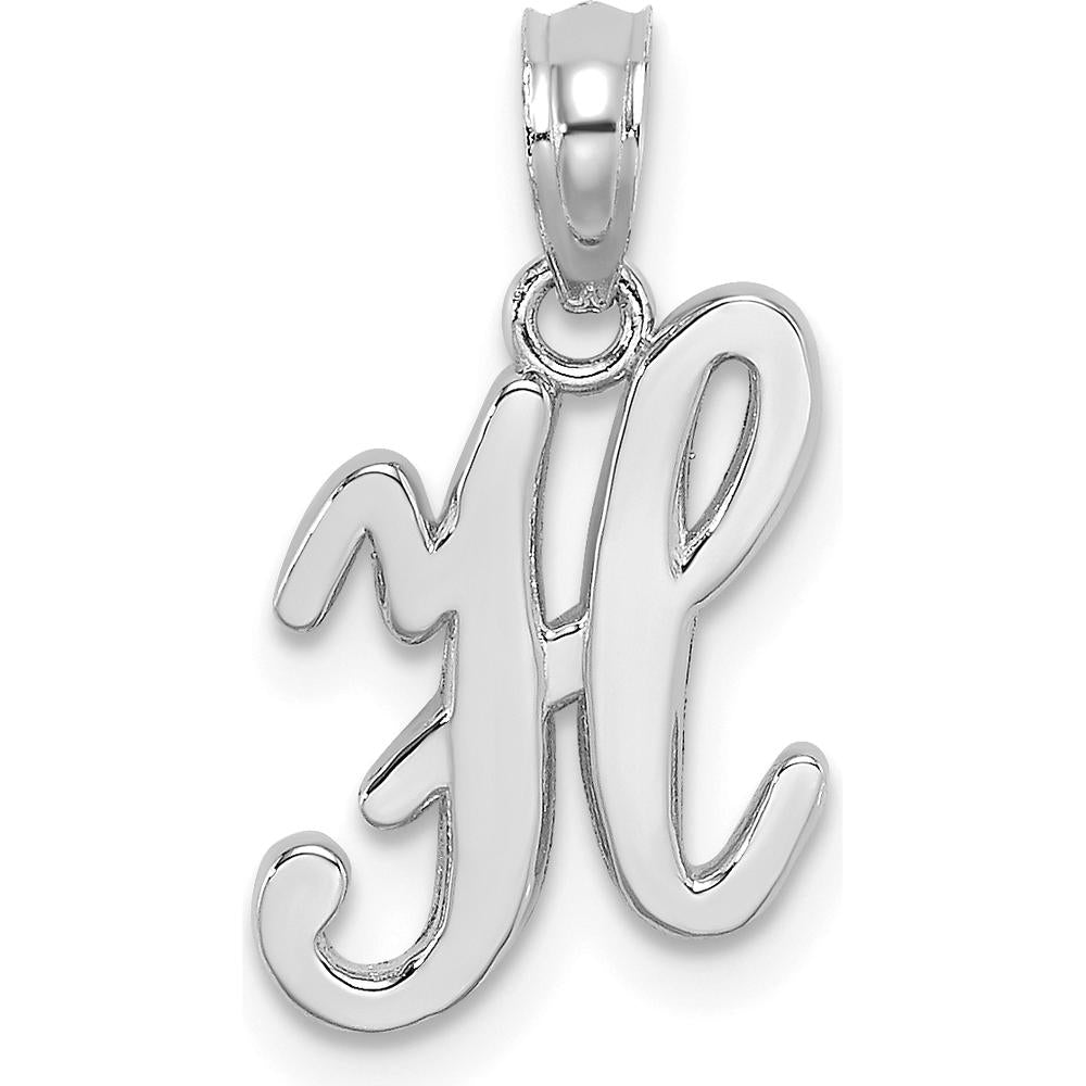 14K White Gold Script "H" Initial Pendant - Personalized Charm by Oro Pregiato