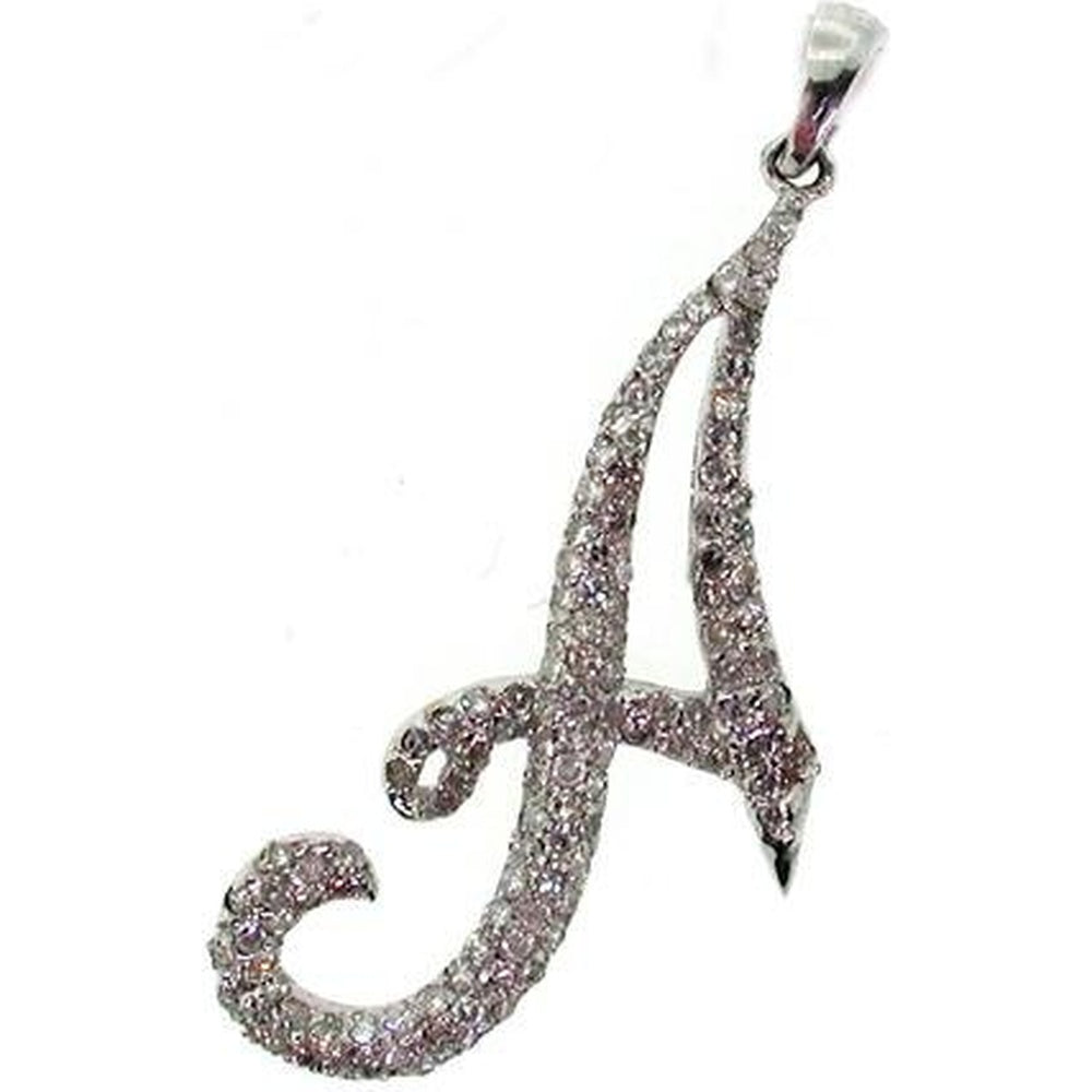 14K White Gold Script Letter "A" Pendant with Pavé-Set Round Diamonds - 0.51 Carat Total Diamond Weight by Auriventus