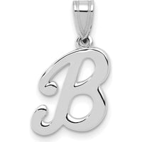 14K White Gold Script Letter "B" Initial Pendant - Rhodium Plated, Polished Finish by Oro Pregiato