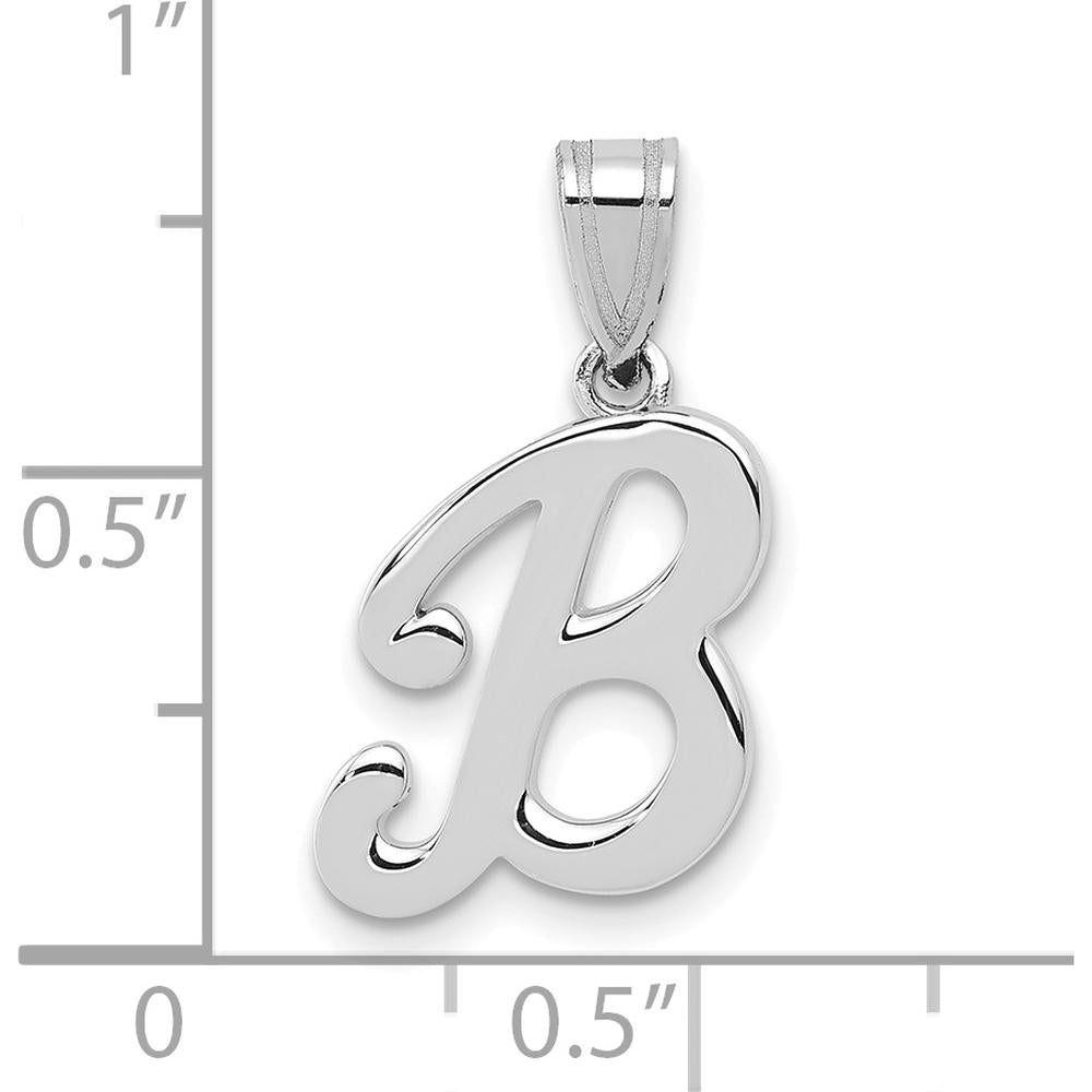 14K White Gold Script Letter "B" Initial Pendant - Rhodium Plated, Polished Finish by Oro Pregiato