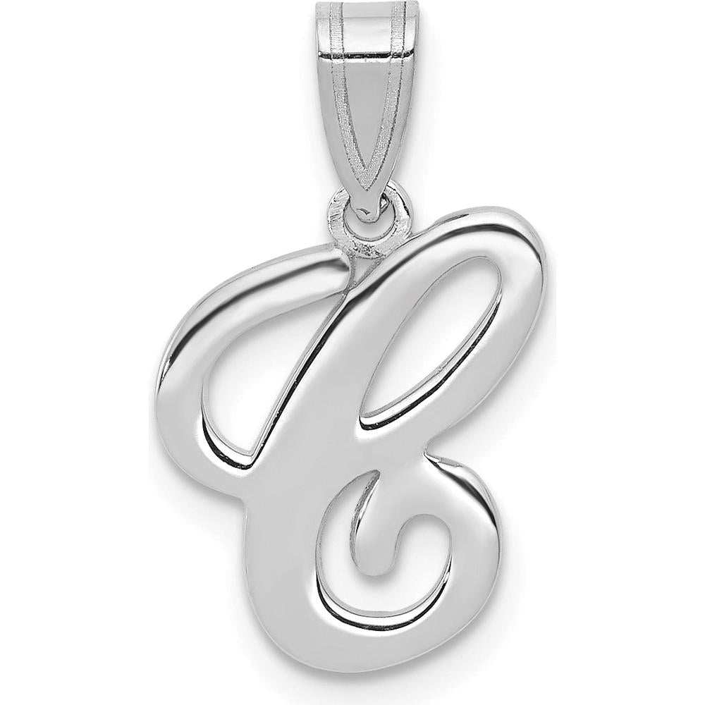 14K White Gold Script Letter C Initial Pendant - Polished Laser-Cut Design by Oro Pregiato