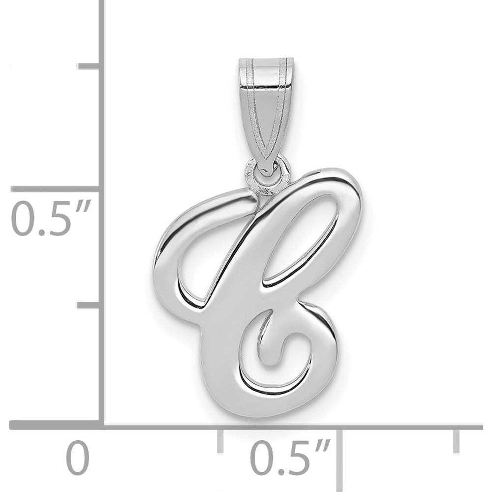 14K White Gold Script Letter C Initial Pendant - Polished Laser-Cut Design by Oro Pregiato